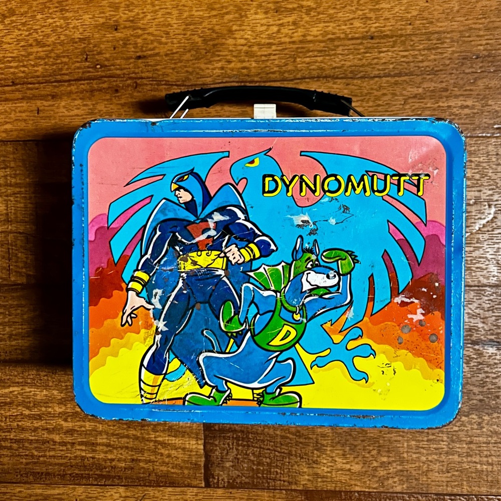Dynomutt Blue Falcon Super Hero Hanna Barbera   Vintage 1976 Metal Blue Lunchbox